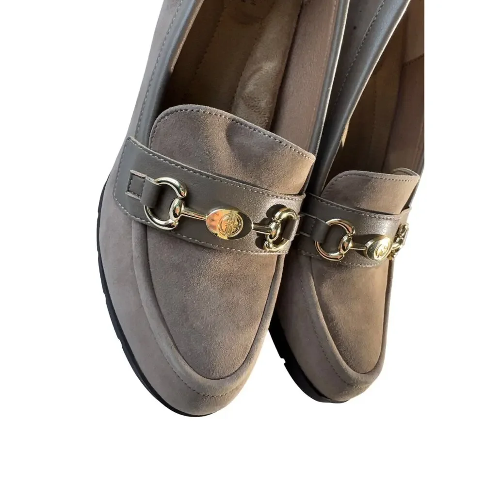 GB Gianni B Women’s‎ 10 suede Optical Bit khaki tan Comfort Loafer